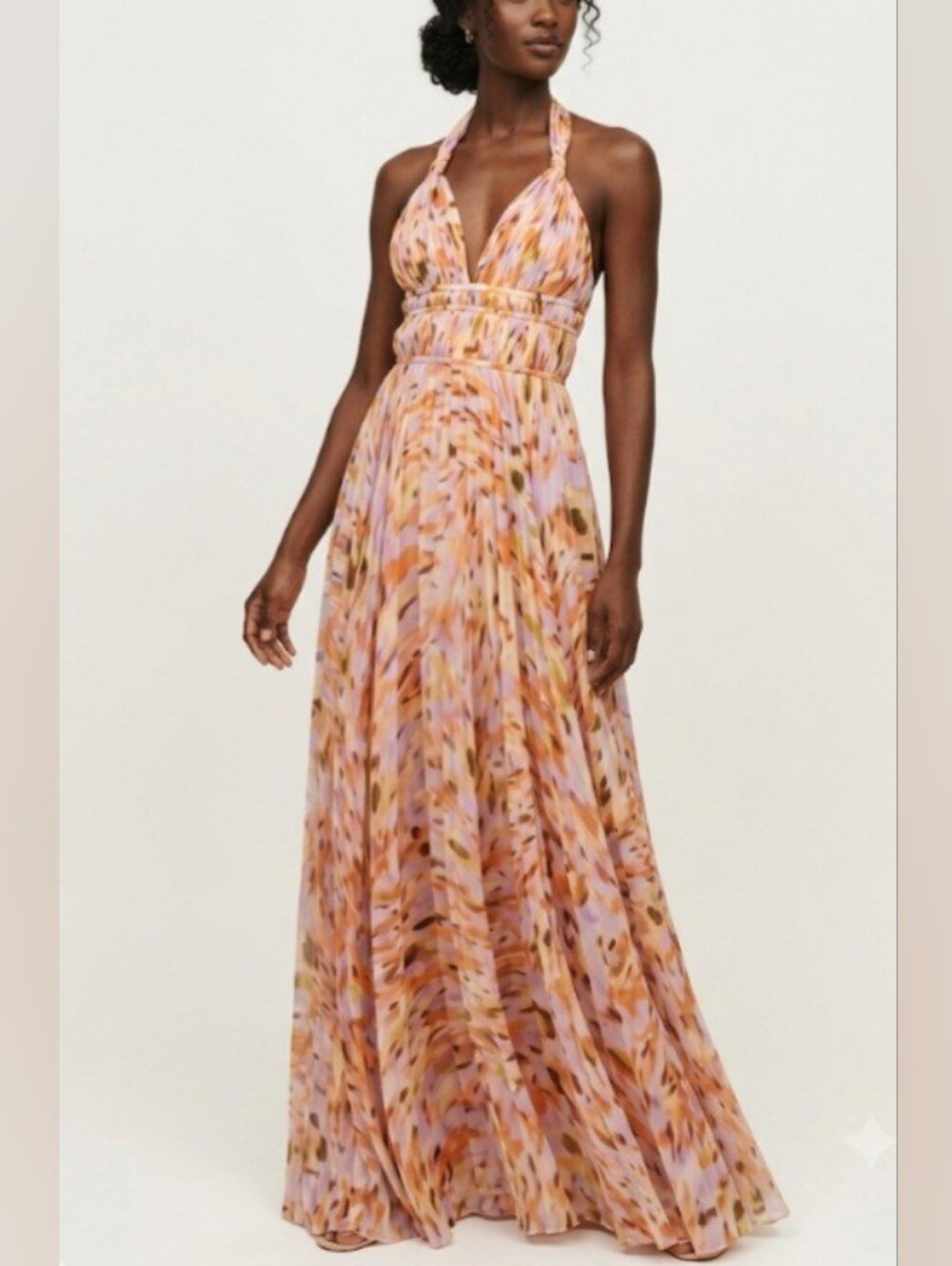 AMUR Neve Pleated Chiffon Maxi Dress Pebble Beach -Size 6